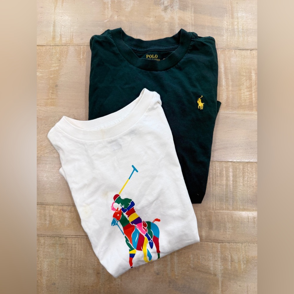 2 boys Ralph Lauren polo tee shirts navy green white long short sleeve